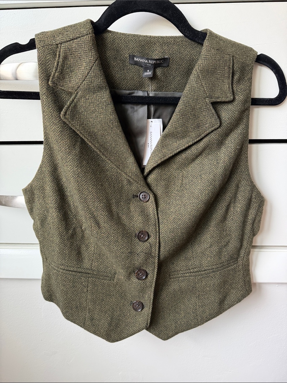 Banana Republic Olive Green Herringbone Wool-Blend Vest